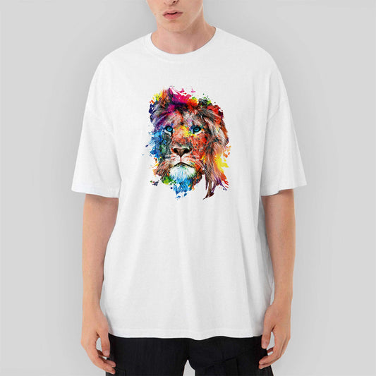 Lion Rainbow Oversize Beyaz Tişört