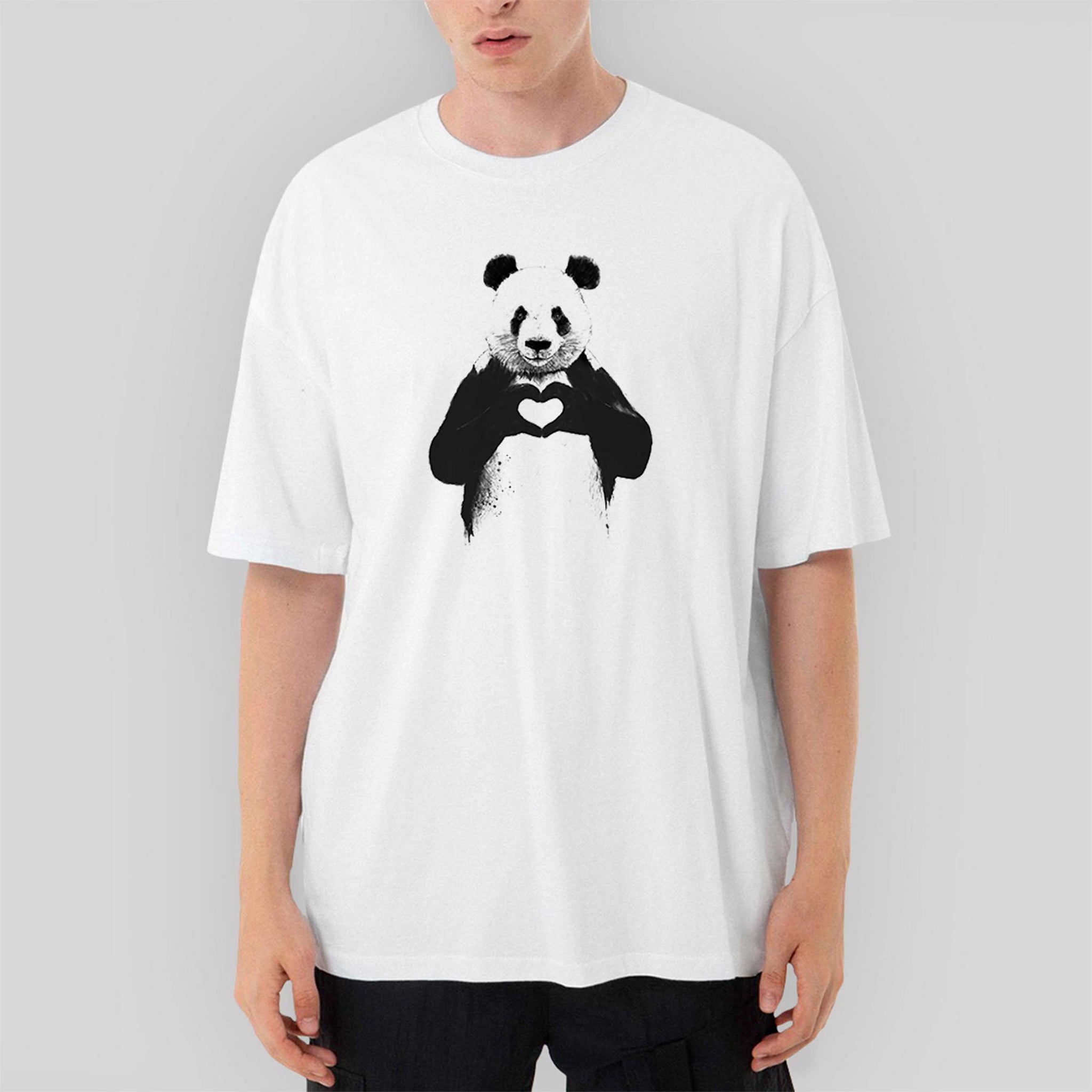 Panda Love Oversize Beyaz Tişört
