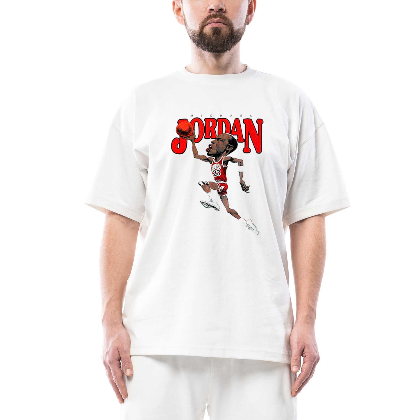 Michael Jordan Caricature Oversize Beyaz Tişört