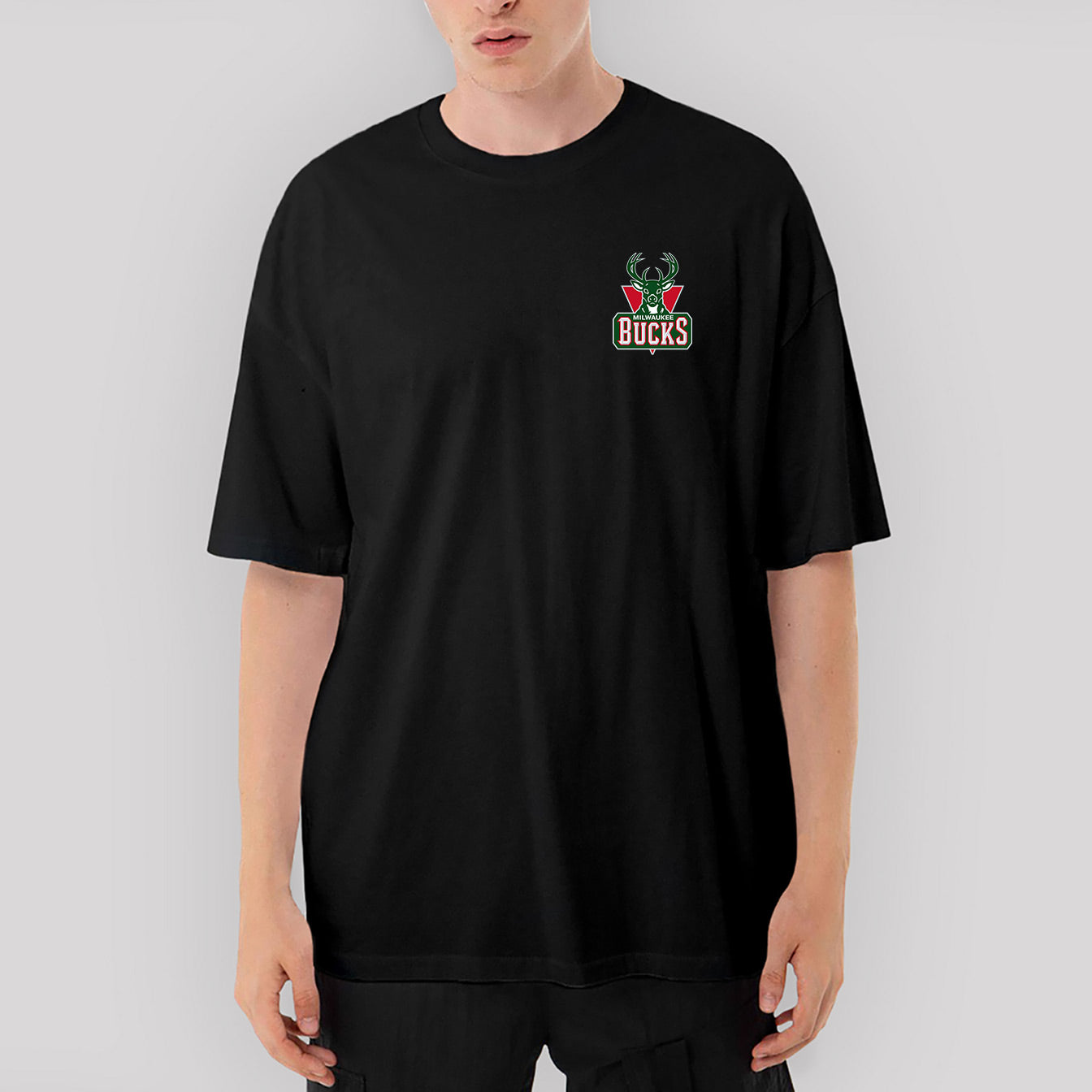 Milwaukee Bucks Green Logo Oversize Siyah Tişört