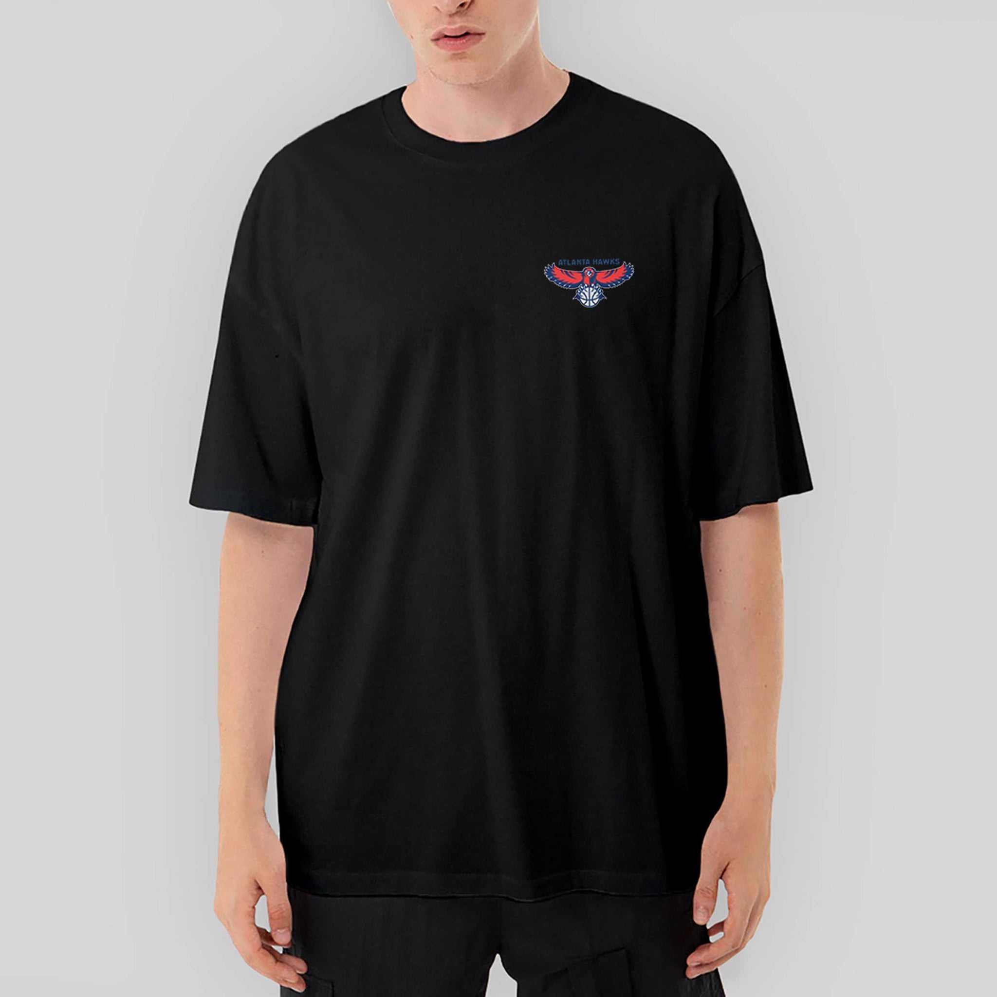 Atlanta Hawks Logo Oversize Siyah Tişört