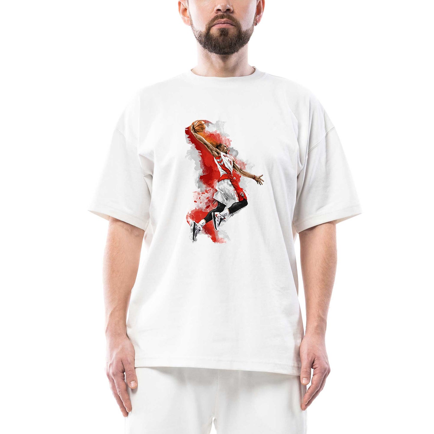 NBA Baller Red Silhouette Oversize Beyaz Tişört