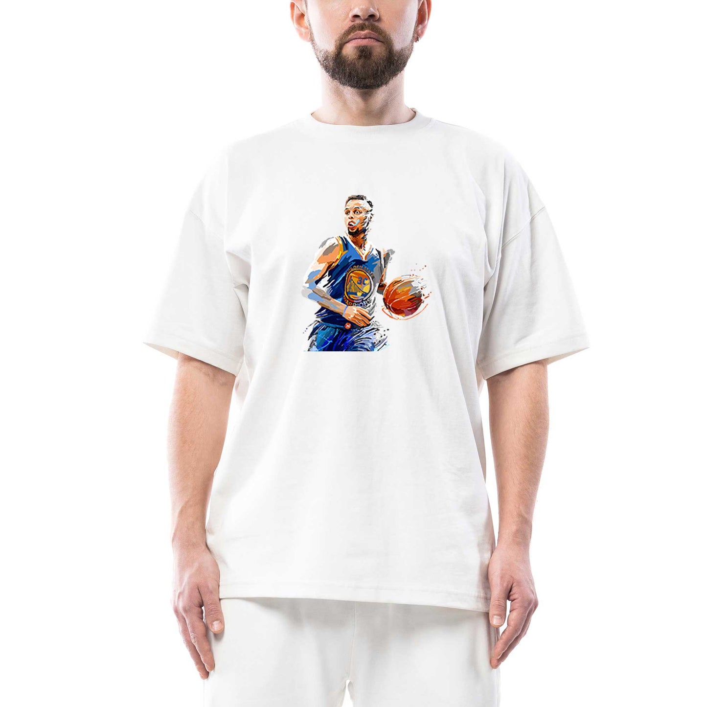 Stephen Curry Blue Silhouette Oversize Beyaz Tişört