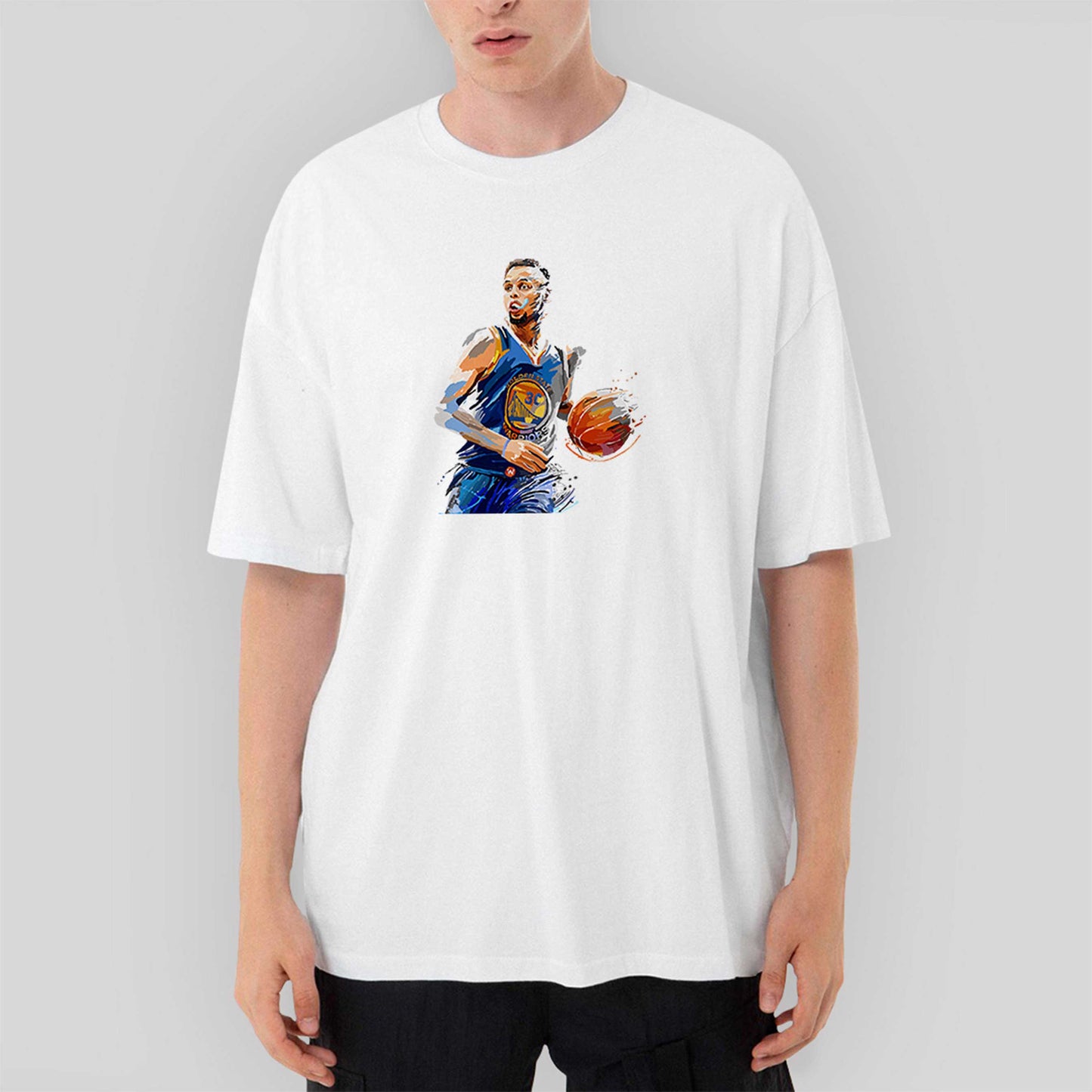 Stephen Curry Blue Silhouette Oversize Beyaz Tişört