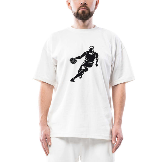 Basketball Hoop Siluet Oversize Beyaz Tişört