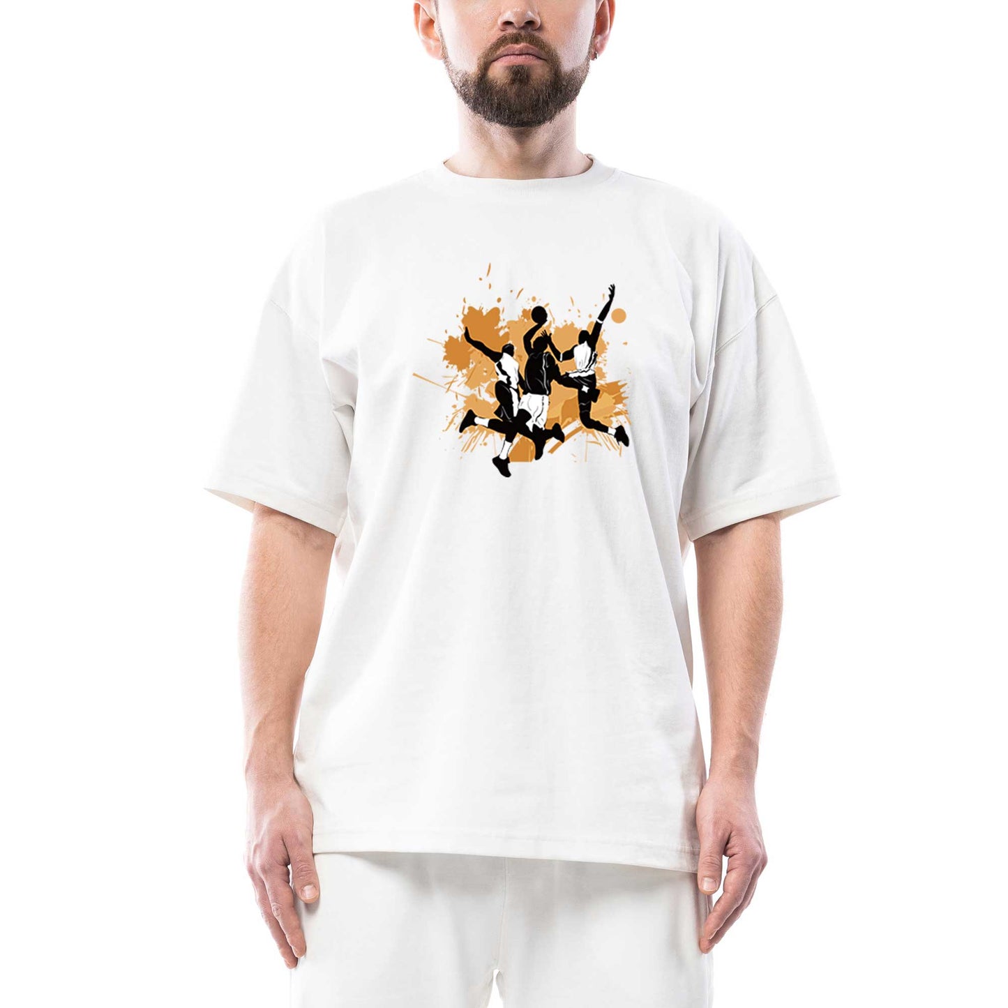 Baller Brown Stain Oversize Beyaz Tişört