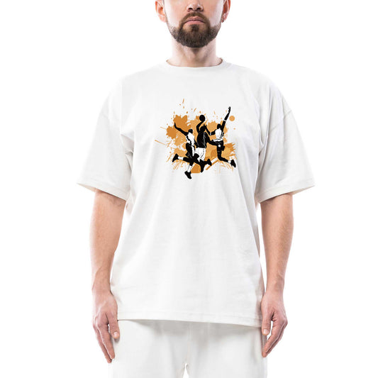 Baller Brown Stain Oversize Beyaz Tişört