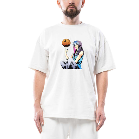 Basketball Blue Player Anime Oversize Beyaz Tişört