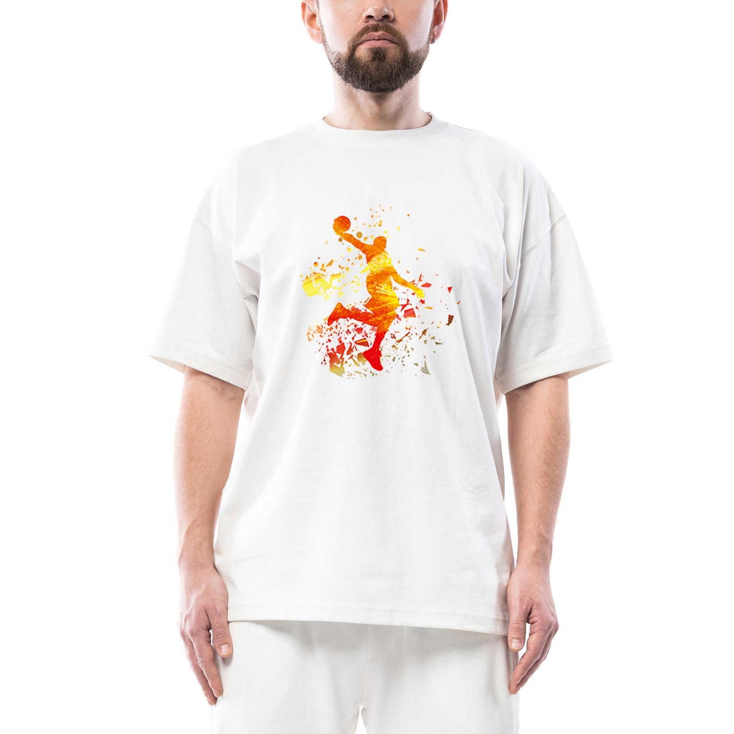 Basketball Fire Silhouette Oversize Beyaz Tişört
