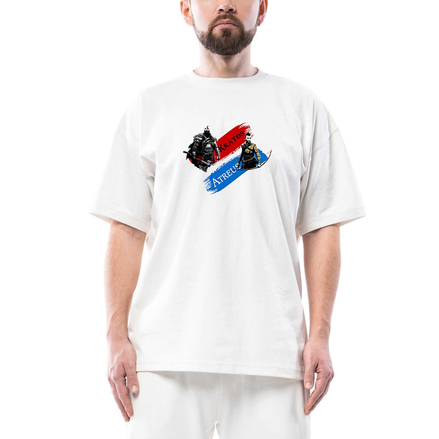 God Of War Atreus Kratos Oversize Beyaz Tişört
