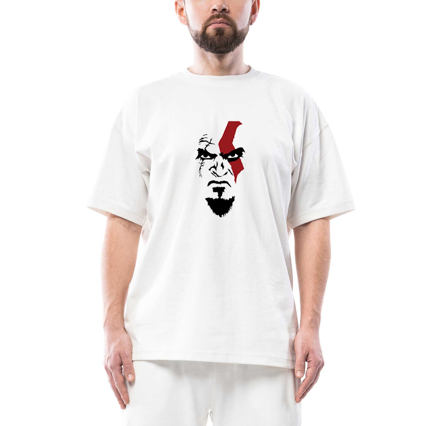 God Of War Kratos Face Oversize Beyaz Tişört
