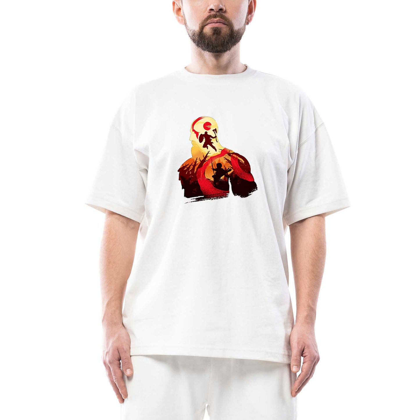 God of War Kratos Siluet Oversize Beyaz Tişört