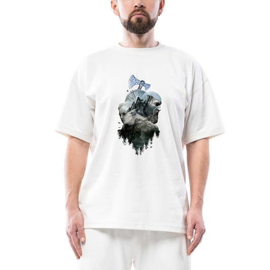 God Of War Ragnarok Atreus Kratos Siluet Oversize Beyaz Tişört