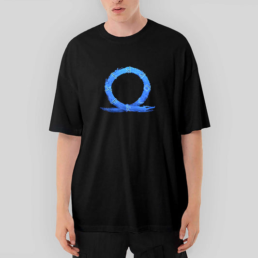 God of War Ragnarok Blue Logo Oversize Siyah Tişört