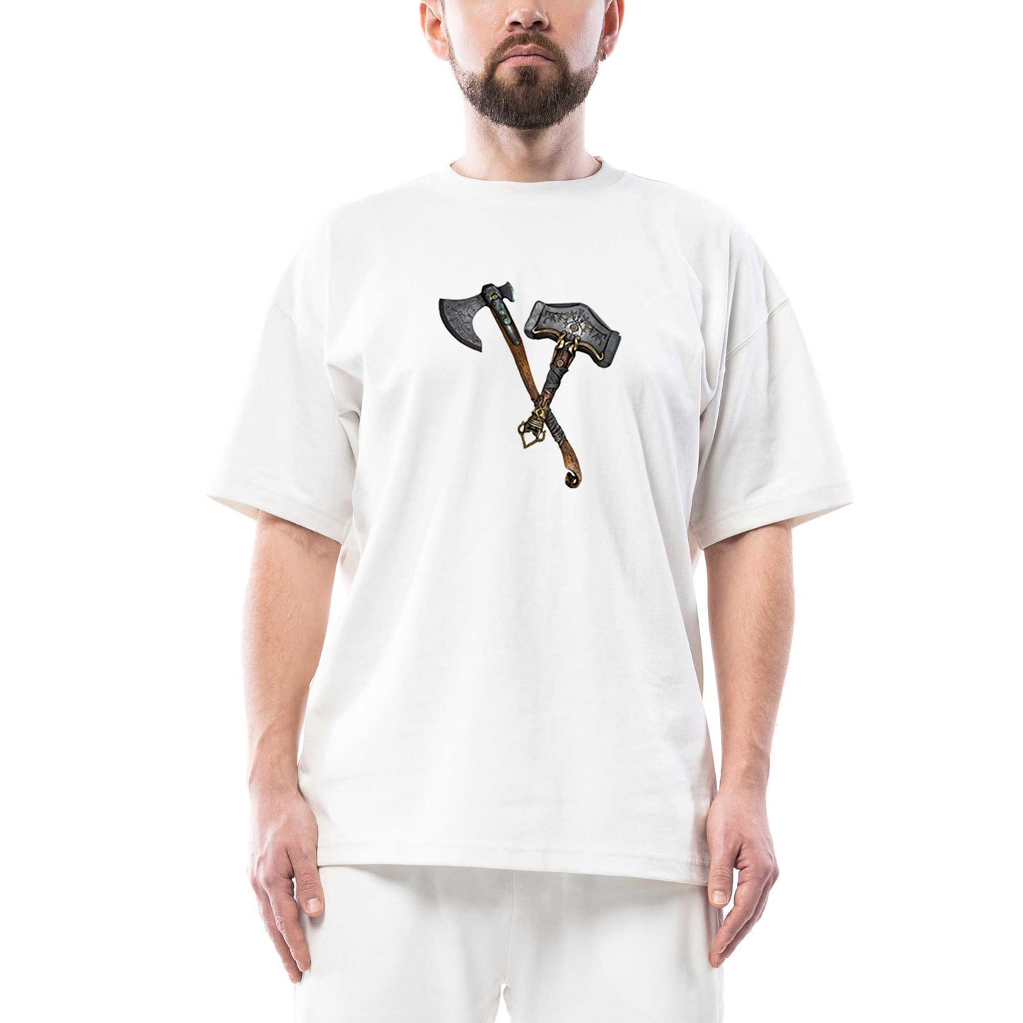 God of War Ragnarok Kratos Weapon Oversize Beyaz Tişört