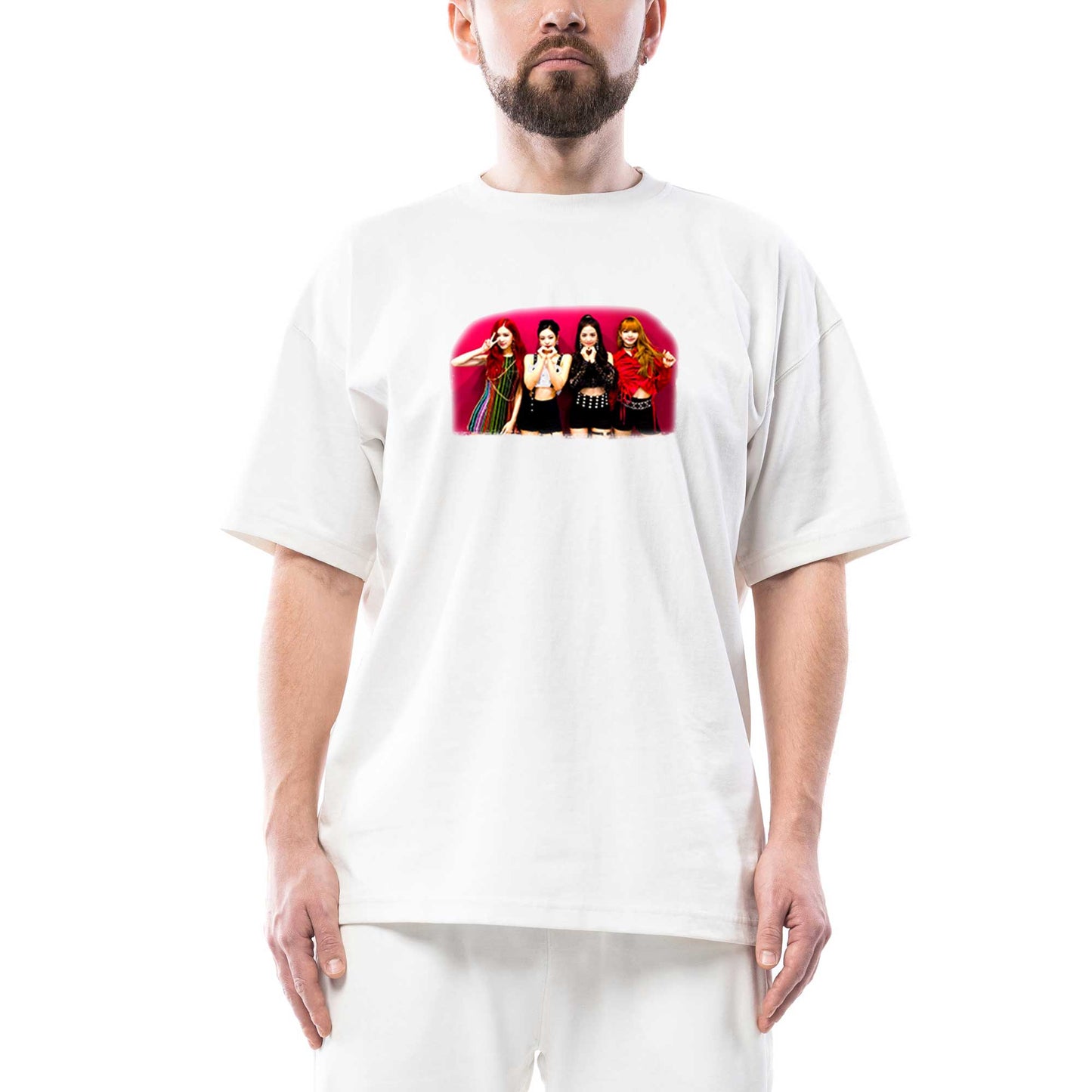 Blackpink Grup Oversize Beyaz Tişört