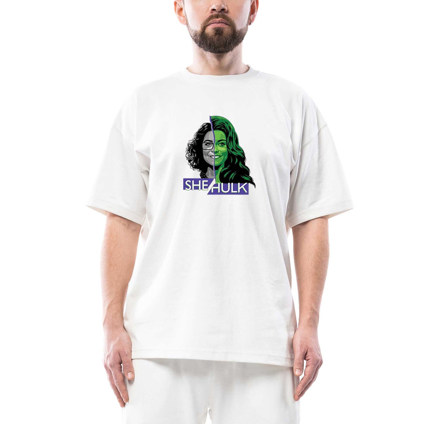 She Hulk Face Oversize Beyaz Tişört