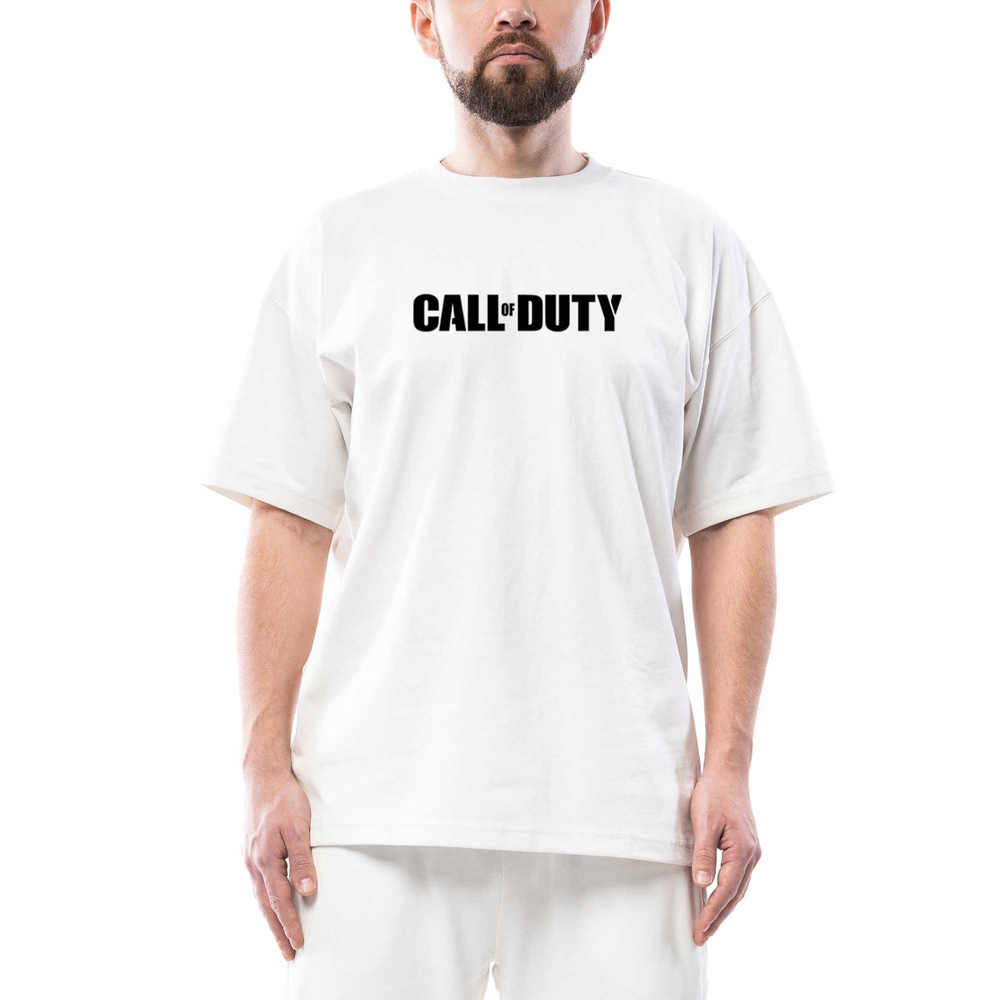 Call Of Duty Black Text Oversize Beyaz Tişört