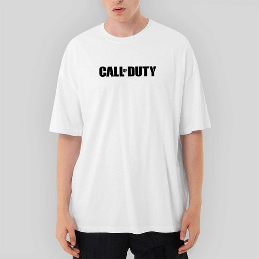 Call Of Duty Black Text Oversize Beyaz Tişört