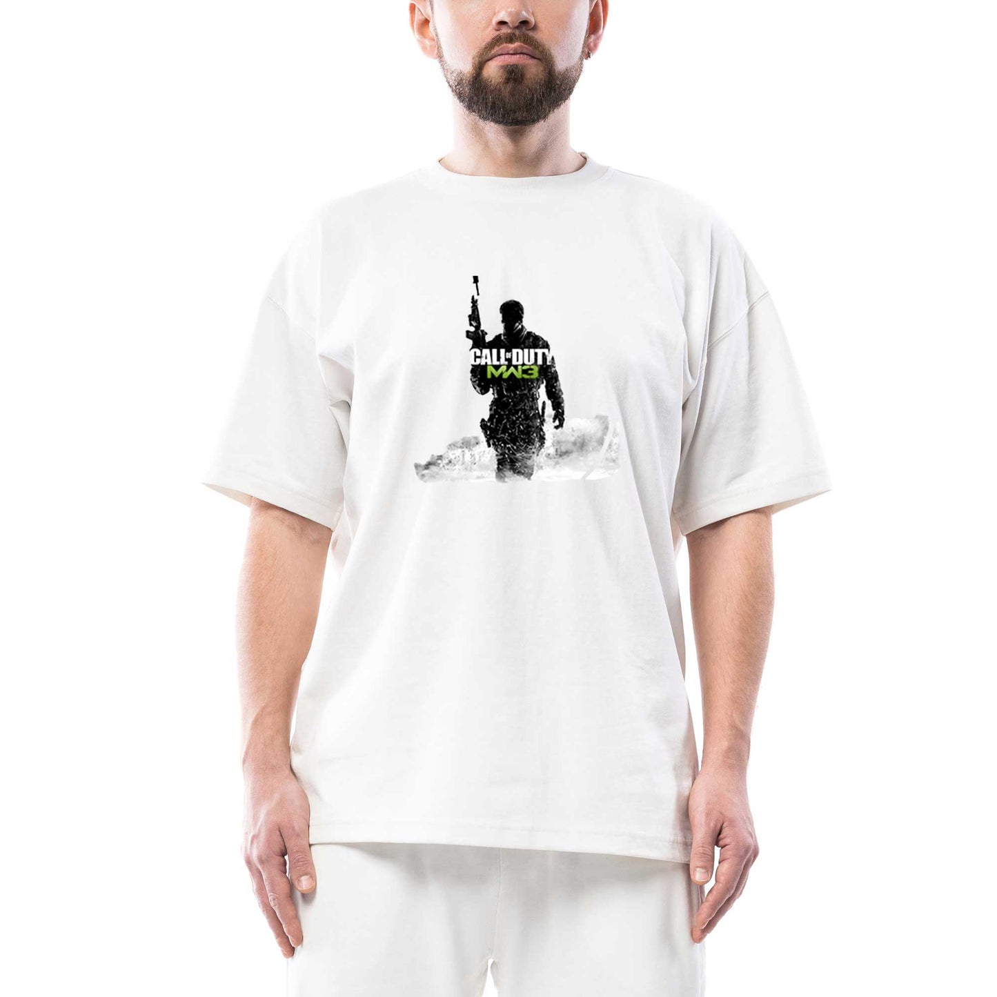 Call Of Duty Silhouette M3 Oversize Beyaz Tişört