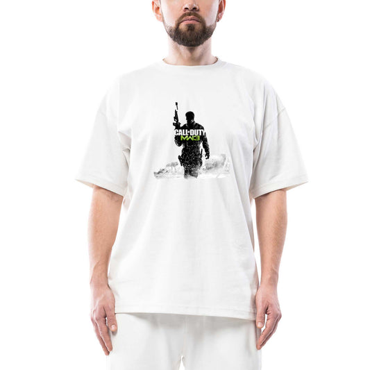 Call Of Duty Silhouette M3 Oversize Beyaz Tişört