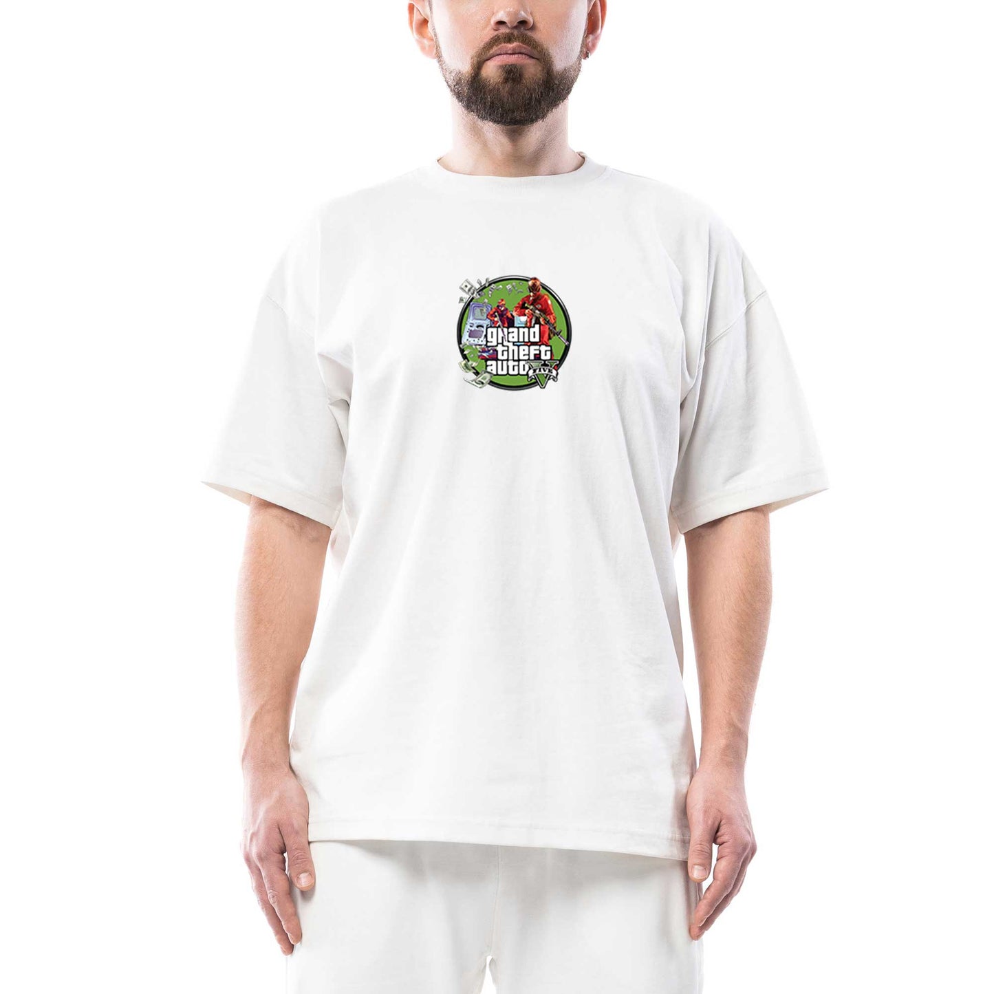 GTA Robbers Oversize Beyaz Tişört