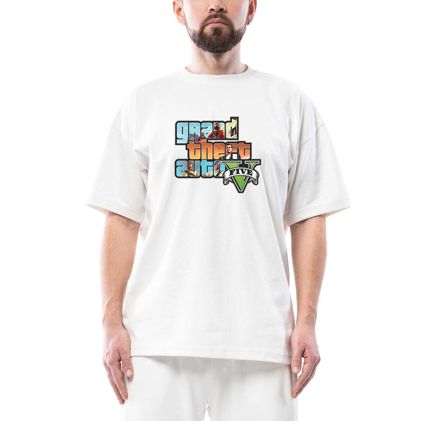 Grand Theft Auto Five Mans Oversize Beyaz Tişört