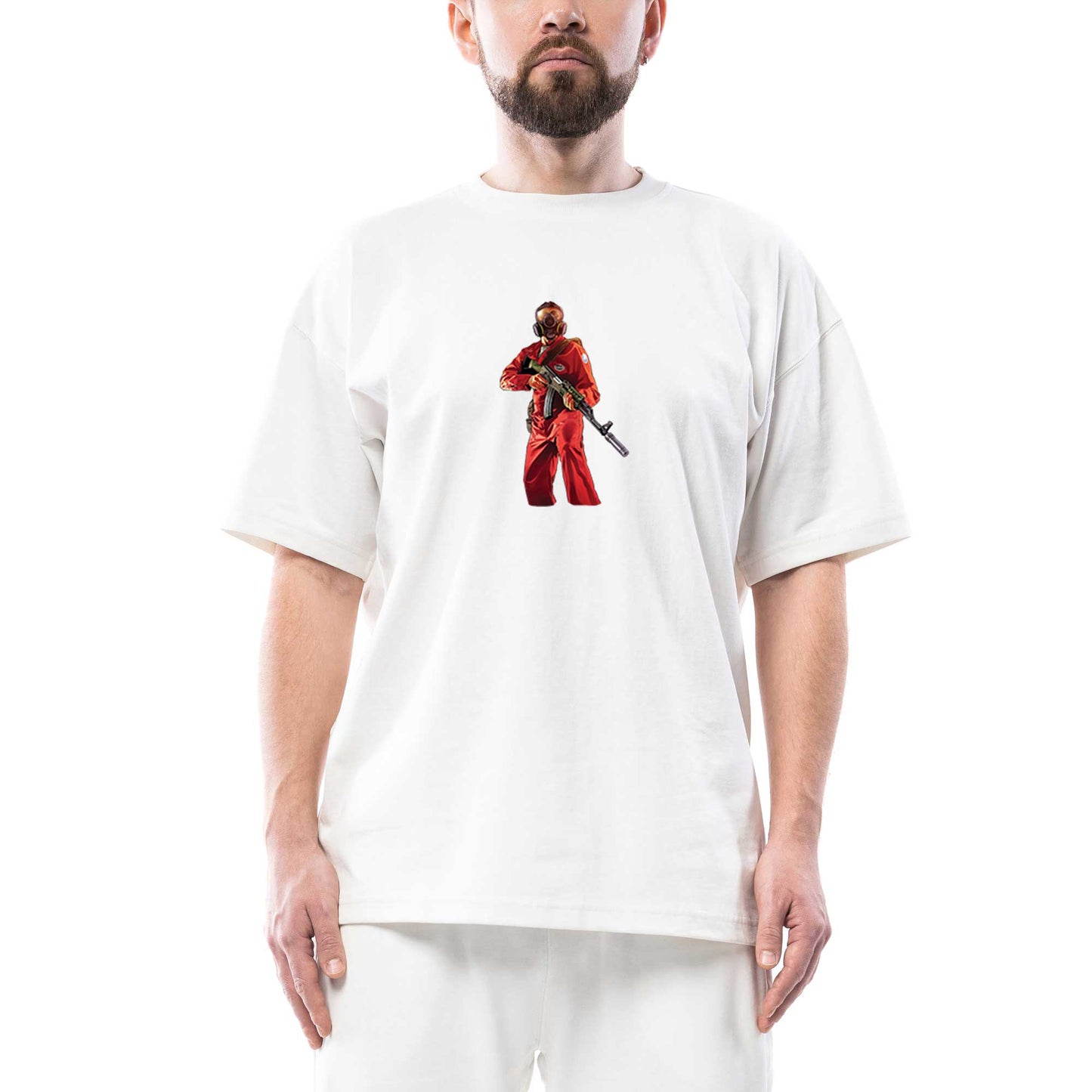GTA Robber In Red Suit Man Oversize Beyaz Tişört