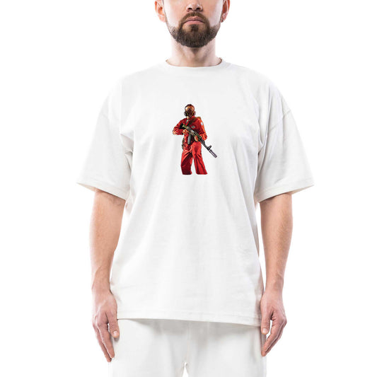 GTA Robber In Red Suit Man Oversize Beyaz Tişört