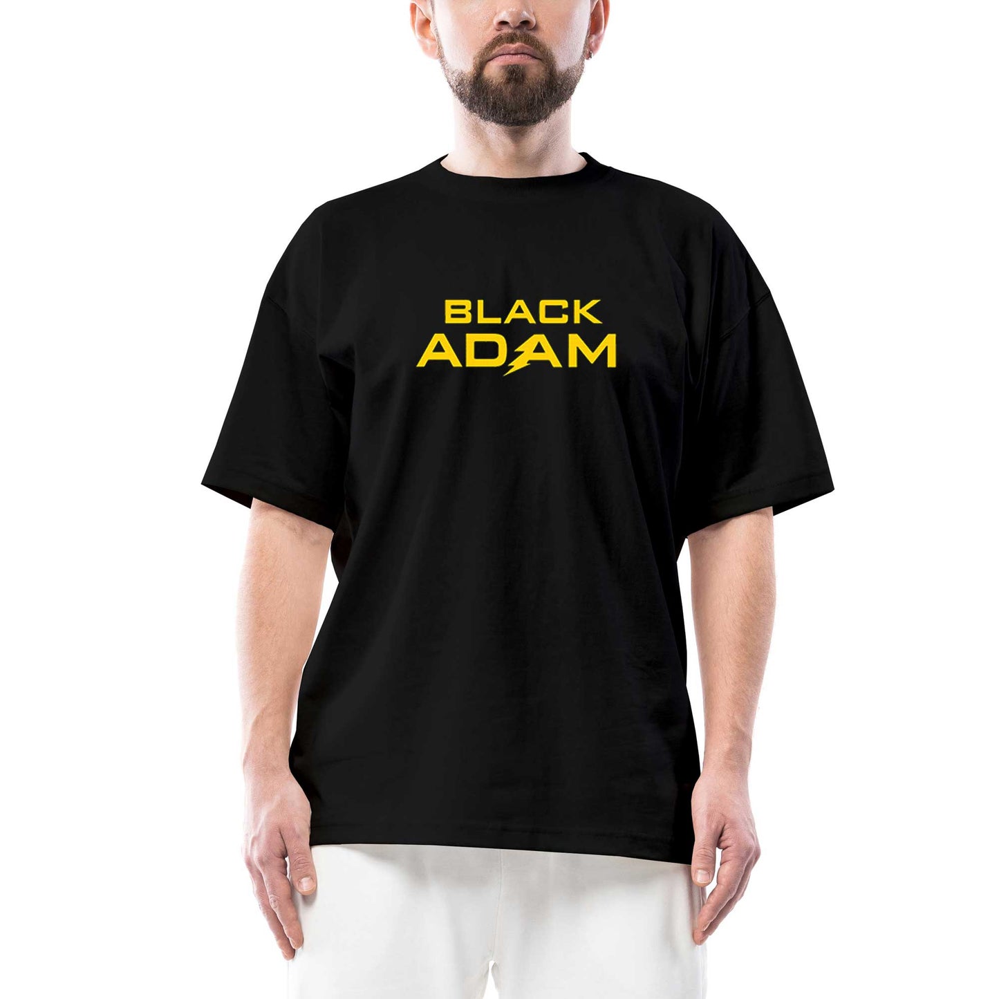 Black Adam Yellow Text Oversize Siyah Tişört