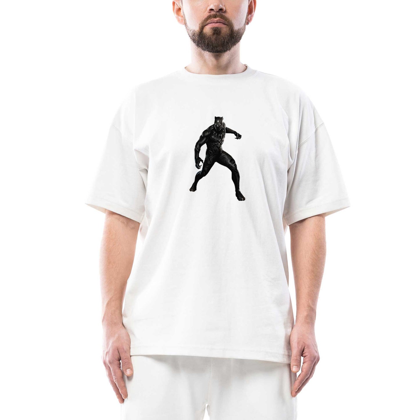 Black Panter Silhouette Oversize Beyaz Tişört