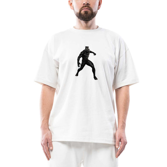 Black Panter Silhouette Oversize Beyaz Tişört