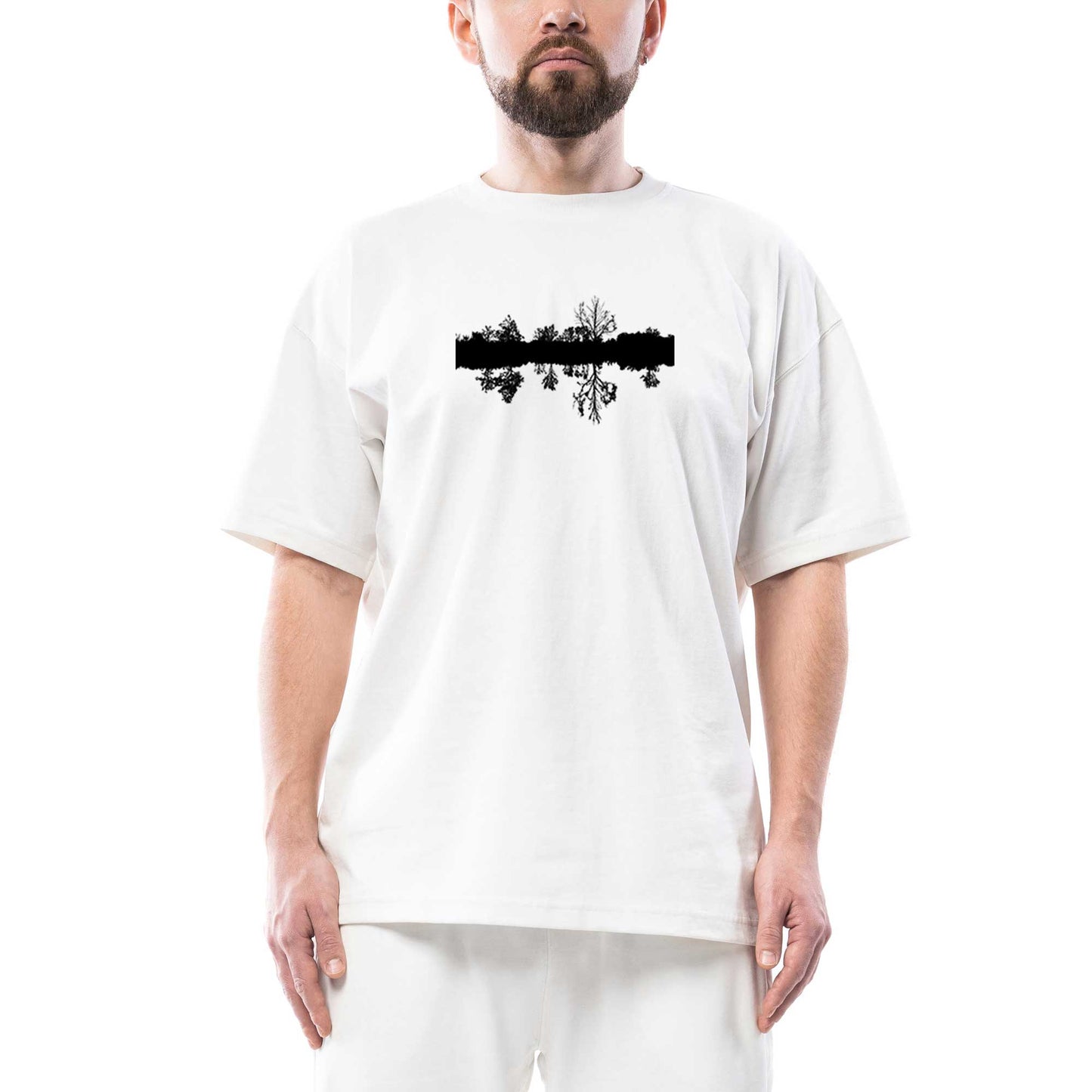 Black Tree Reflection Oversize Beyaz Tişört