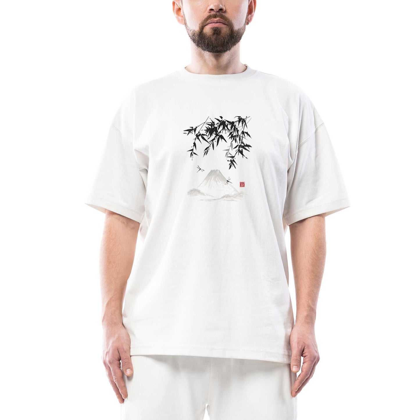 China Mountain Scenery Oversize Beyaz Tişört