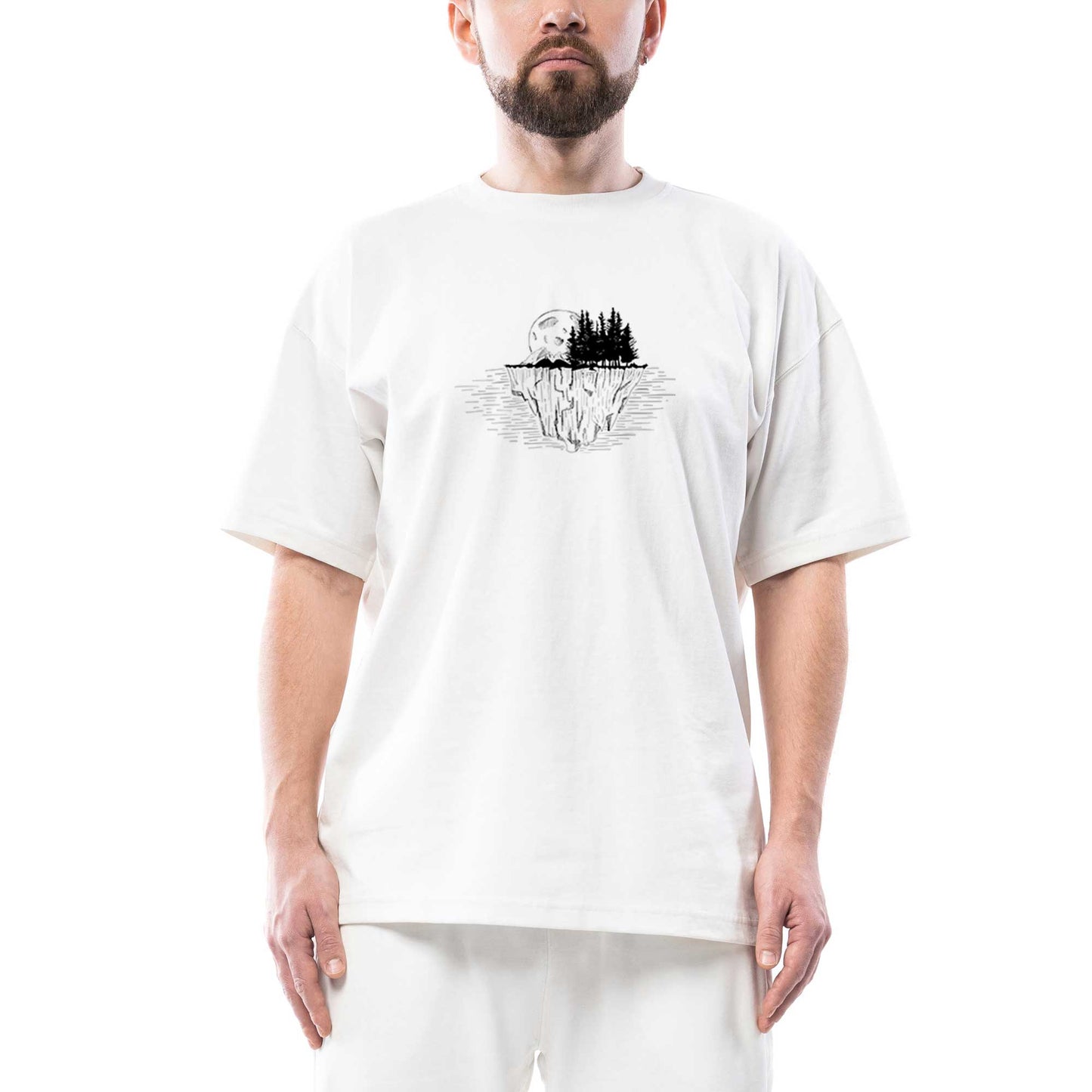 Moon Mountain Landscape Oversize Beyaz Tişört