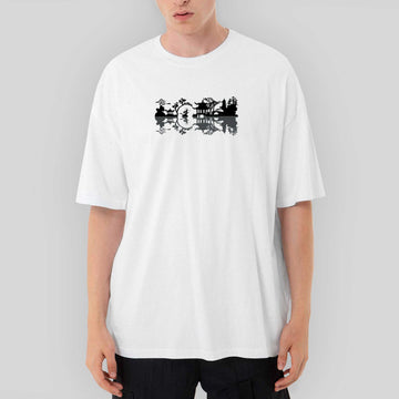Black Chinese Reflection View Oversize Beyaz Tişört