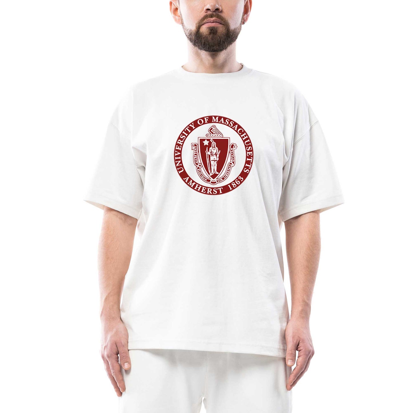 Massachusetts University logo Oversize Beyaz Tişört