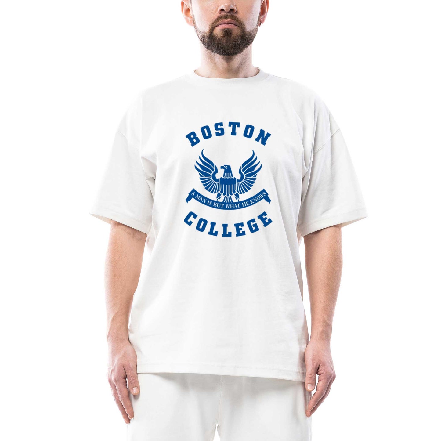 Boston College Logo Oversize Beyaz Tişört