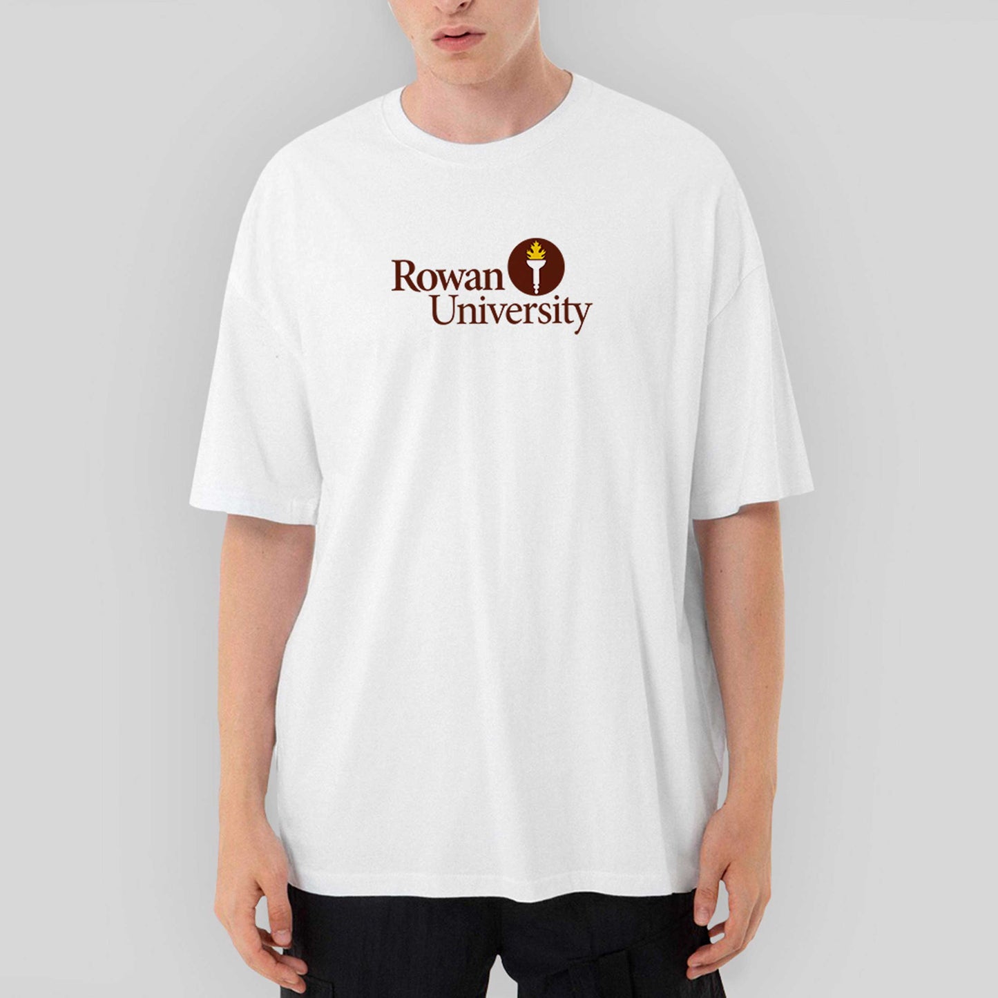 Rowan University Logo Text Oversize Beyaz Tişört