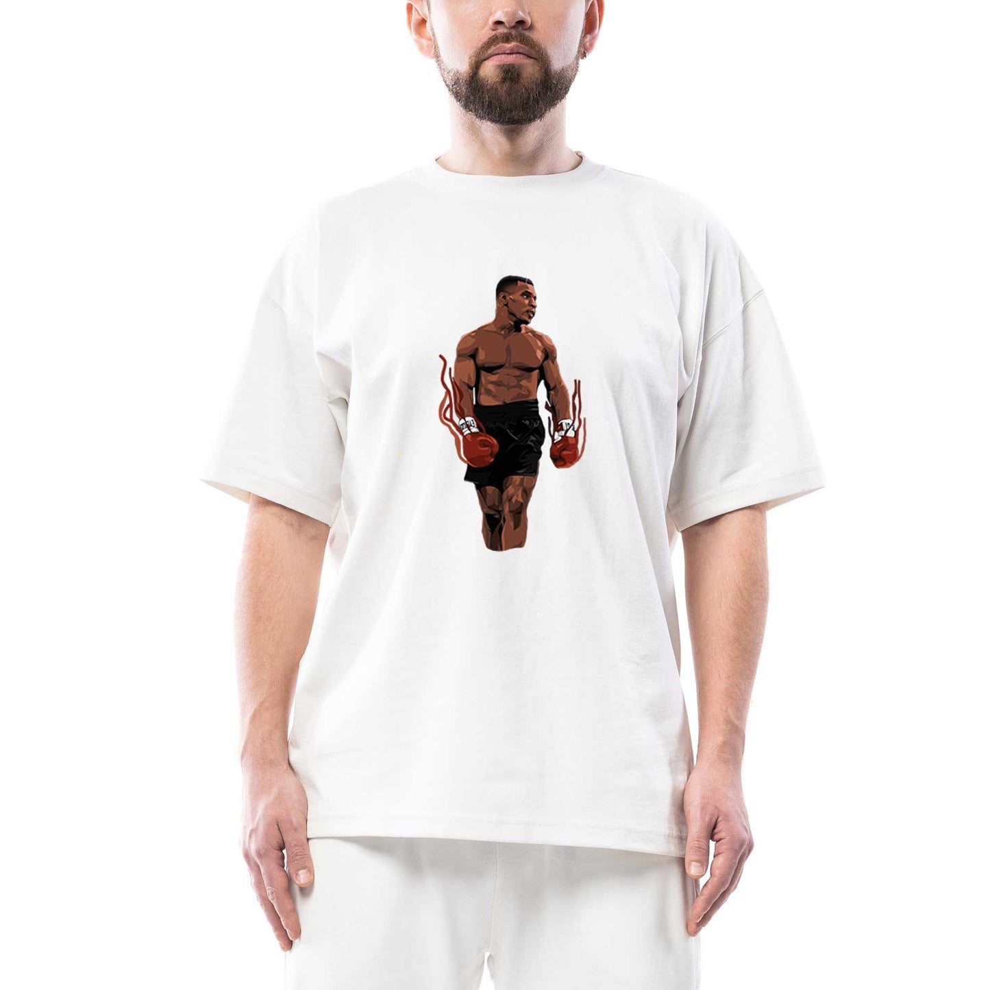 Mike Tyson Fire Boxing Gloves Oversize Beyaz Tişört