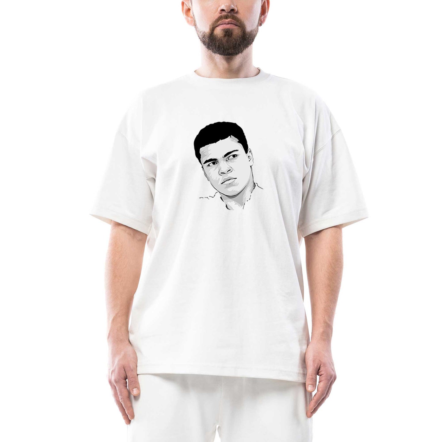 Muhammed Ali Drawing Oversize Beyaz Tişört