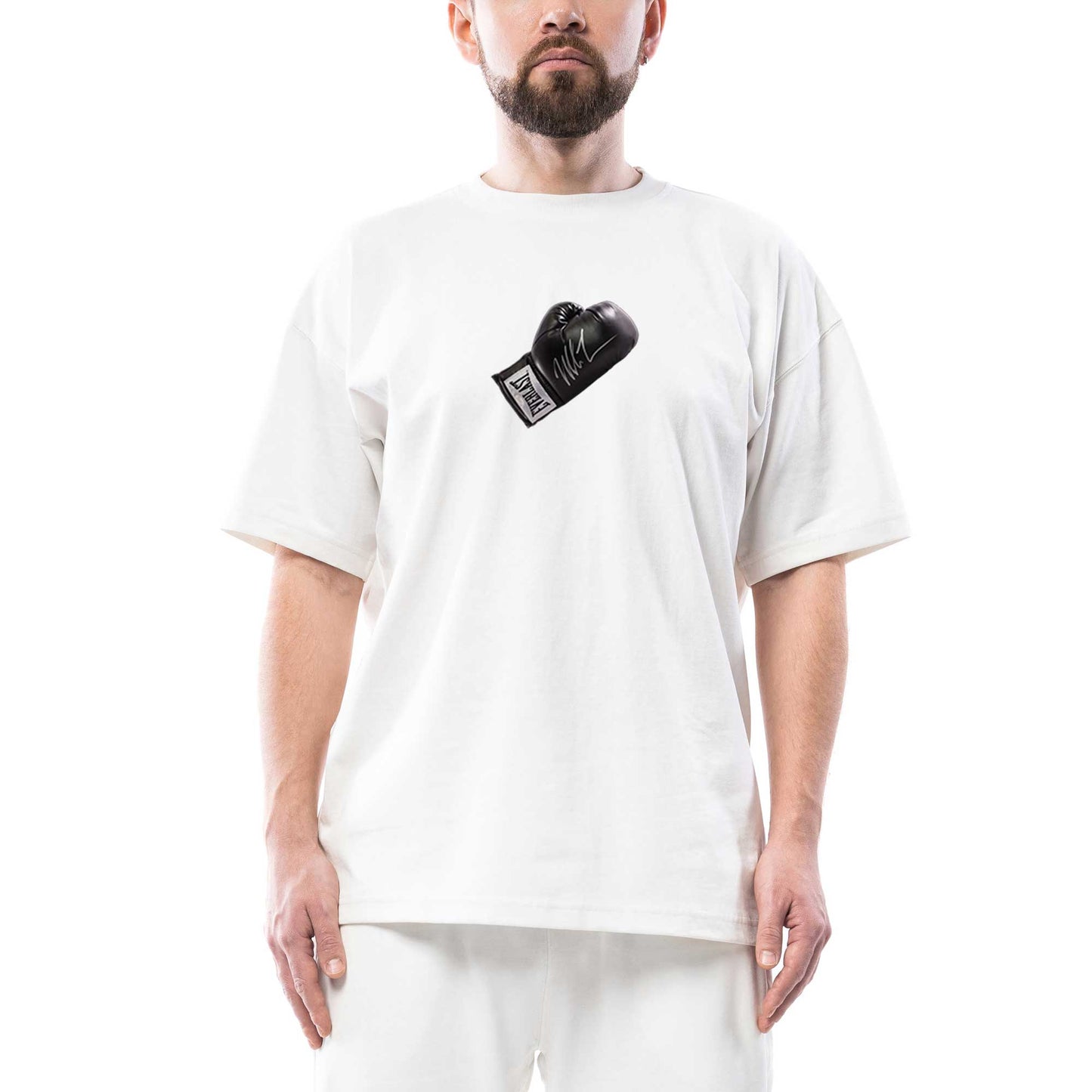 Black Boxing Gloves Oversize Beyaz Tişört