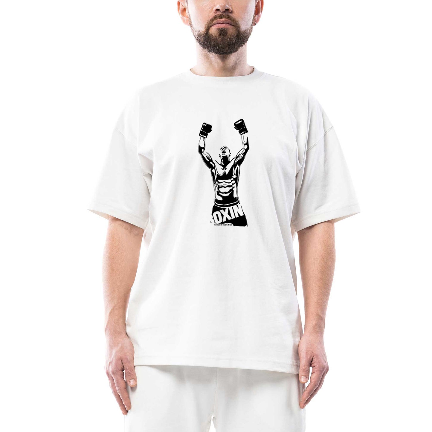 Boxing Fighter Silhouette Oversize Beyaz Tişört