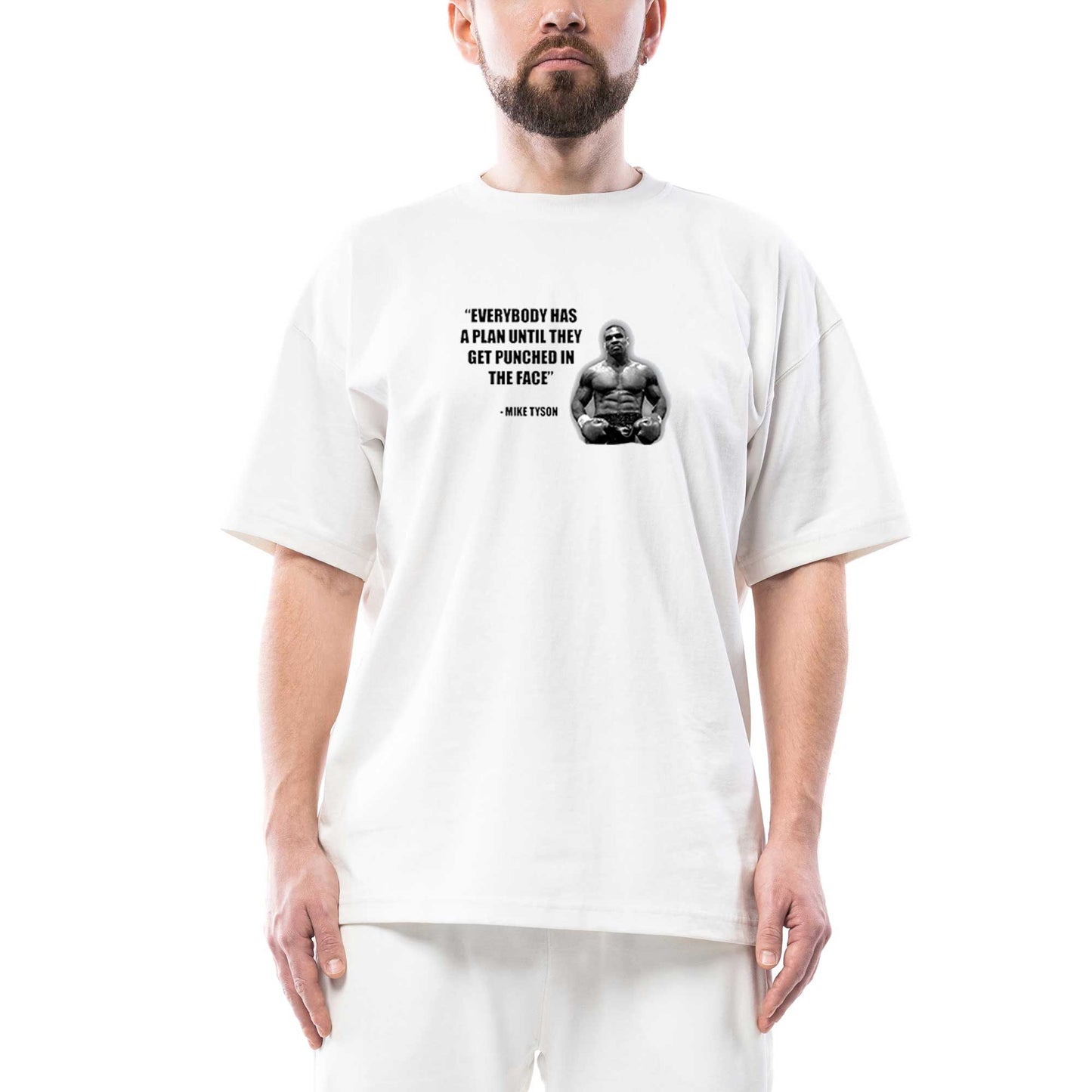 Mike Tyson Fighter Quote Oversize Beyaz Tişört