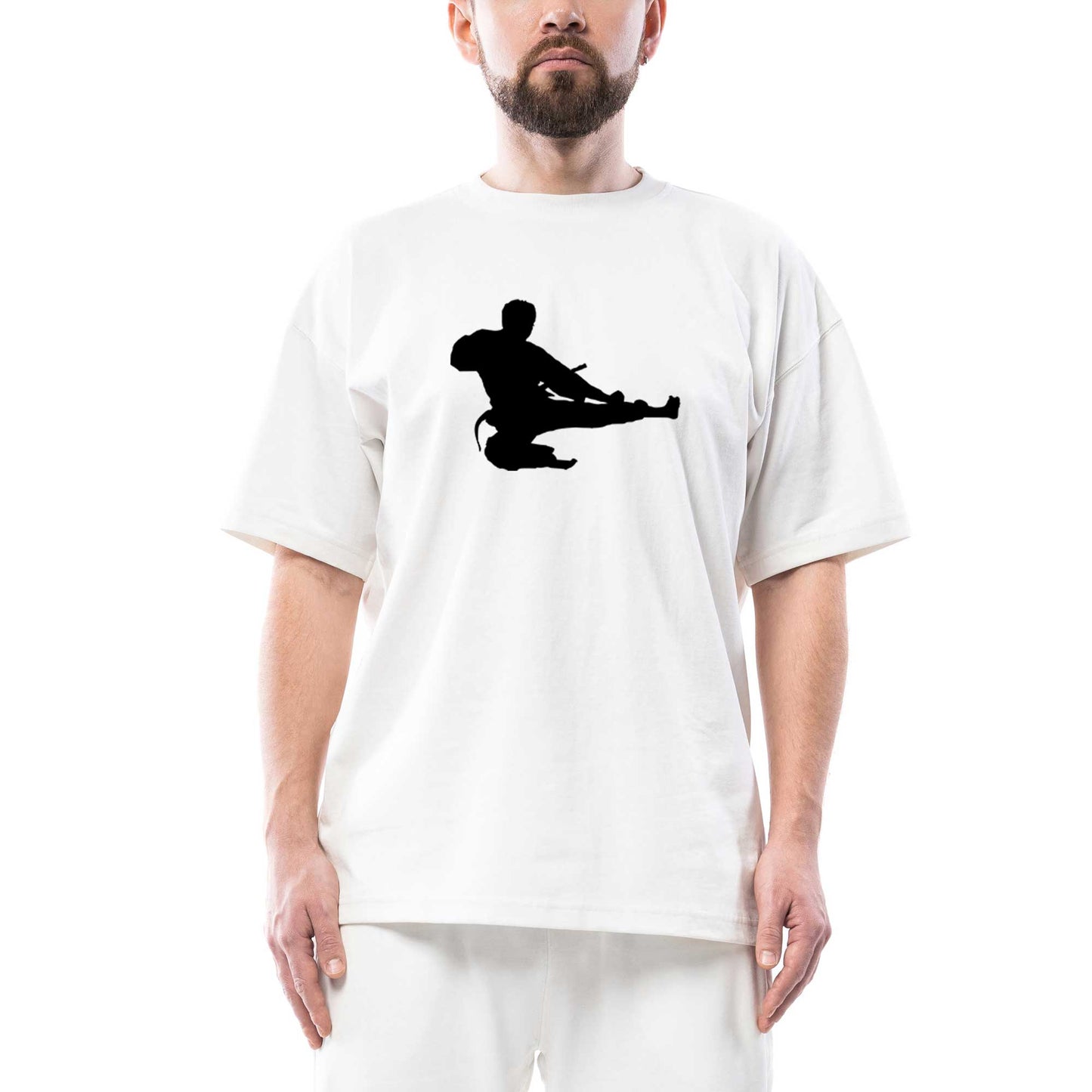 Taekwondo Karate Silhouette Oversize Beyaz Tişört
