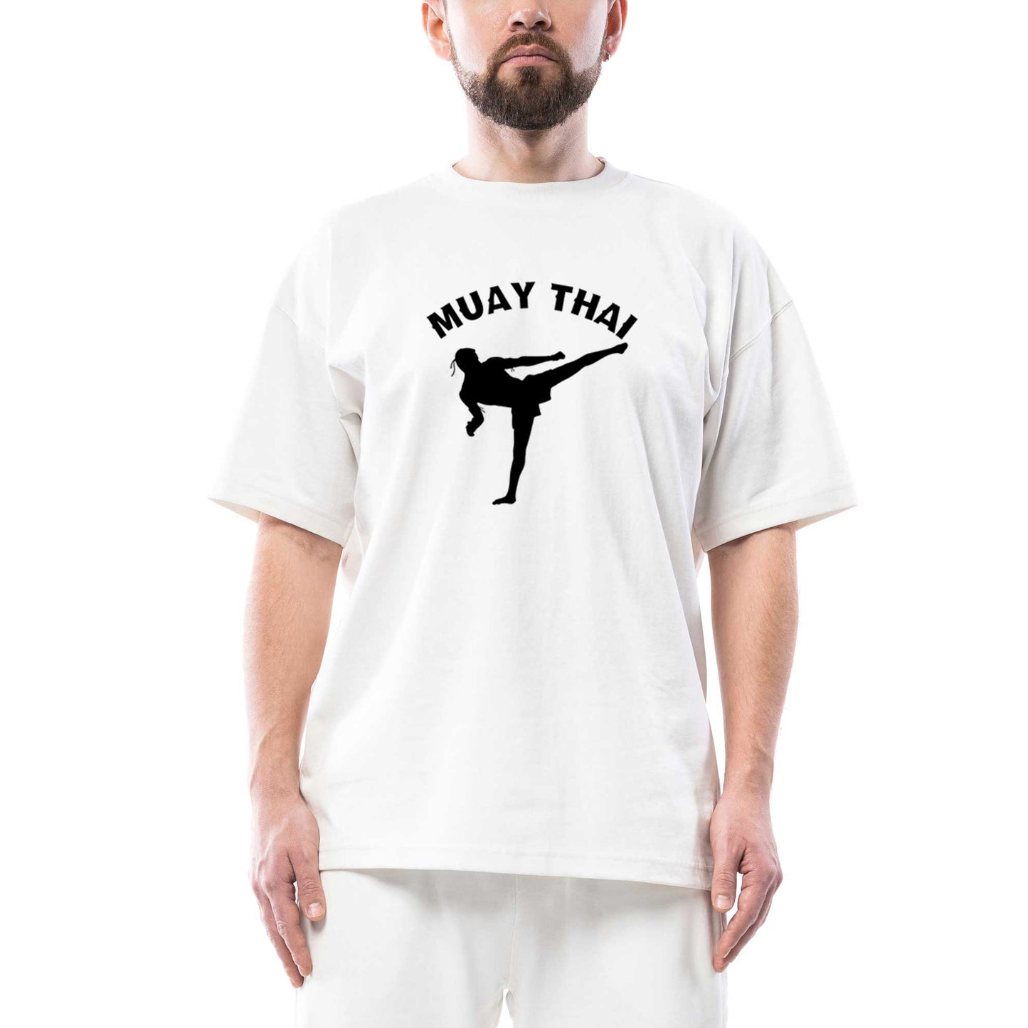 Karate Muay Thai Silhouette Oversize Beyaz Tişört
