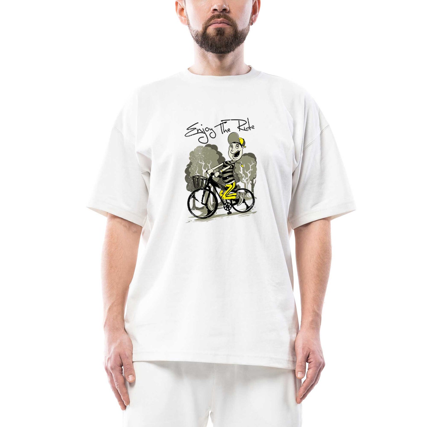Rider Bike Cartoon Oversize Beyaz Tişört