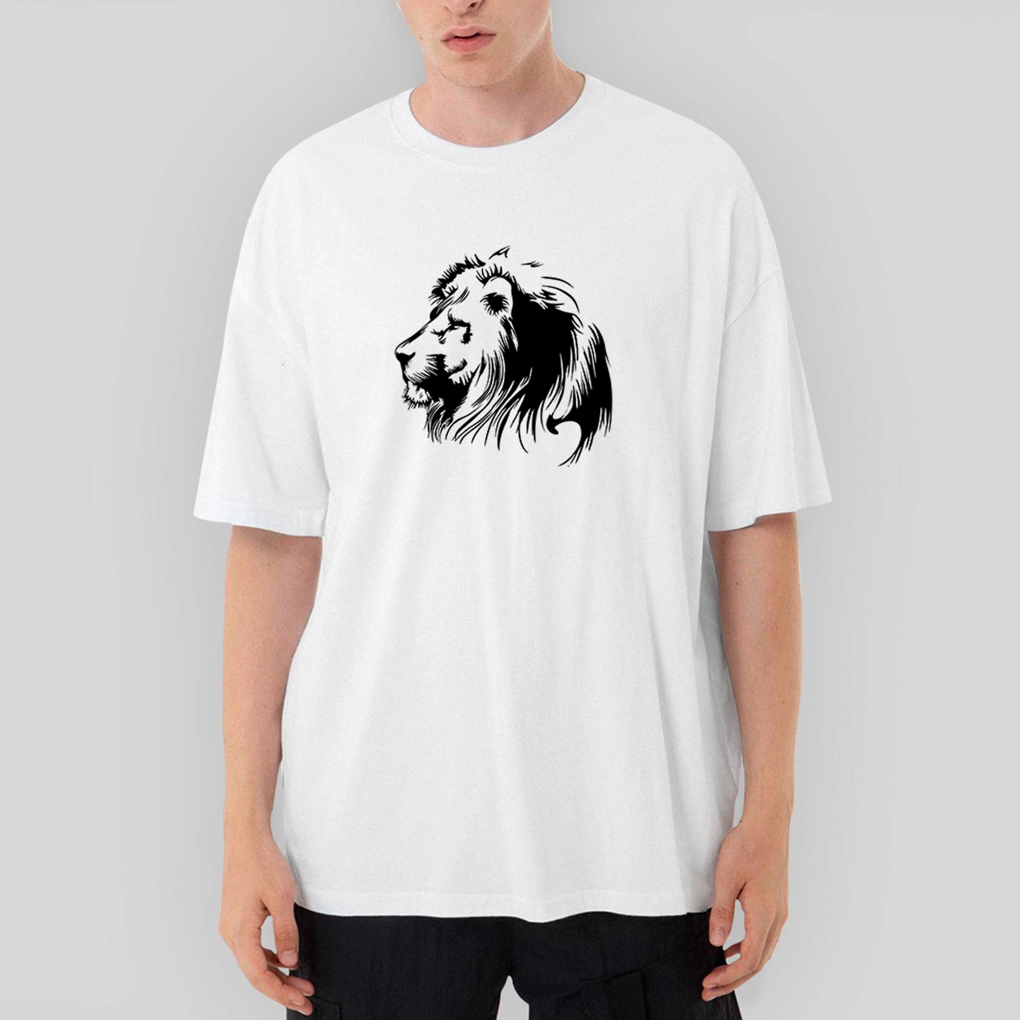 Black Lion Silhouette Oversize Beyaz Tişört