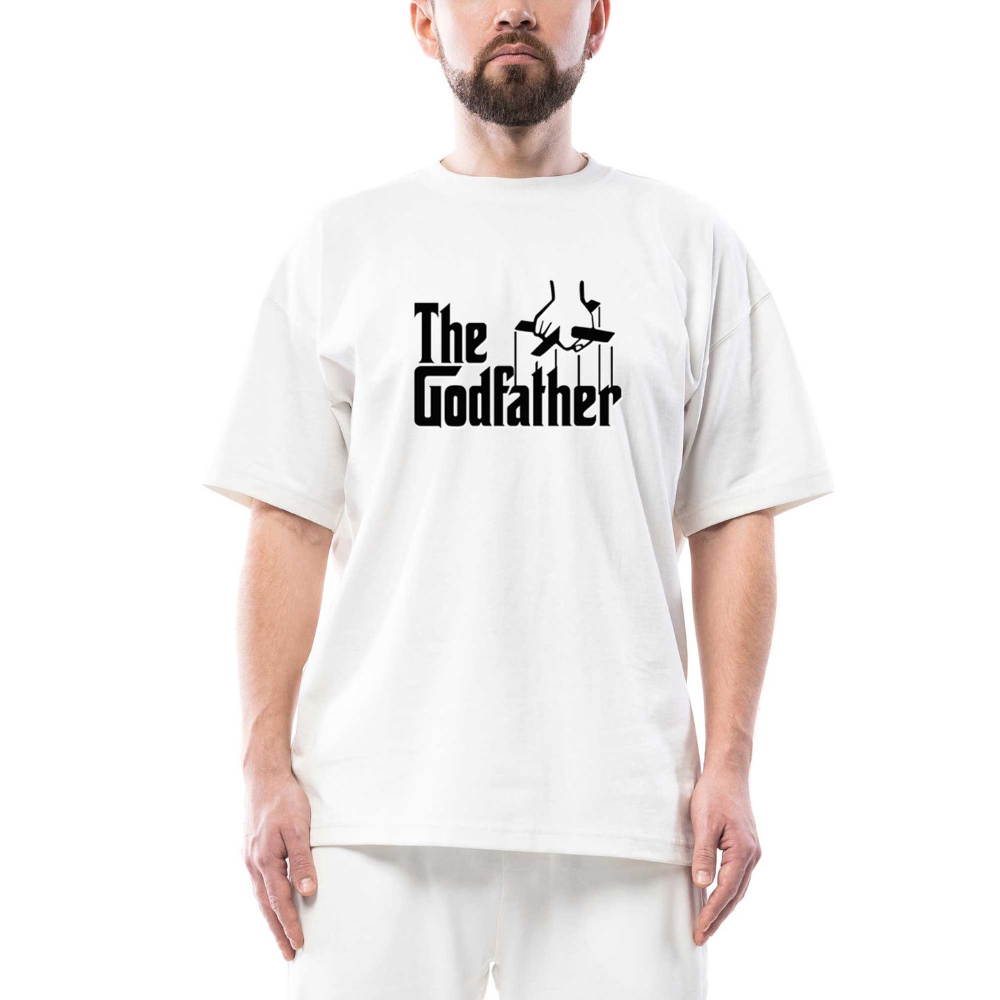 The Godfather Black Text Oversize Beyaz Tişört