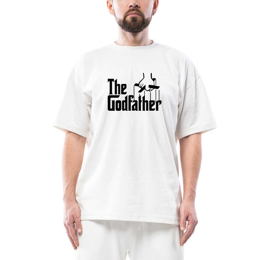 The Godfather Black Text Oversize Beyaz Tişört